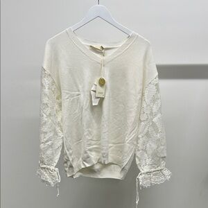 Seventy White Lace Sleeve Sweater